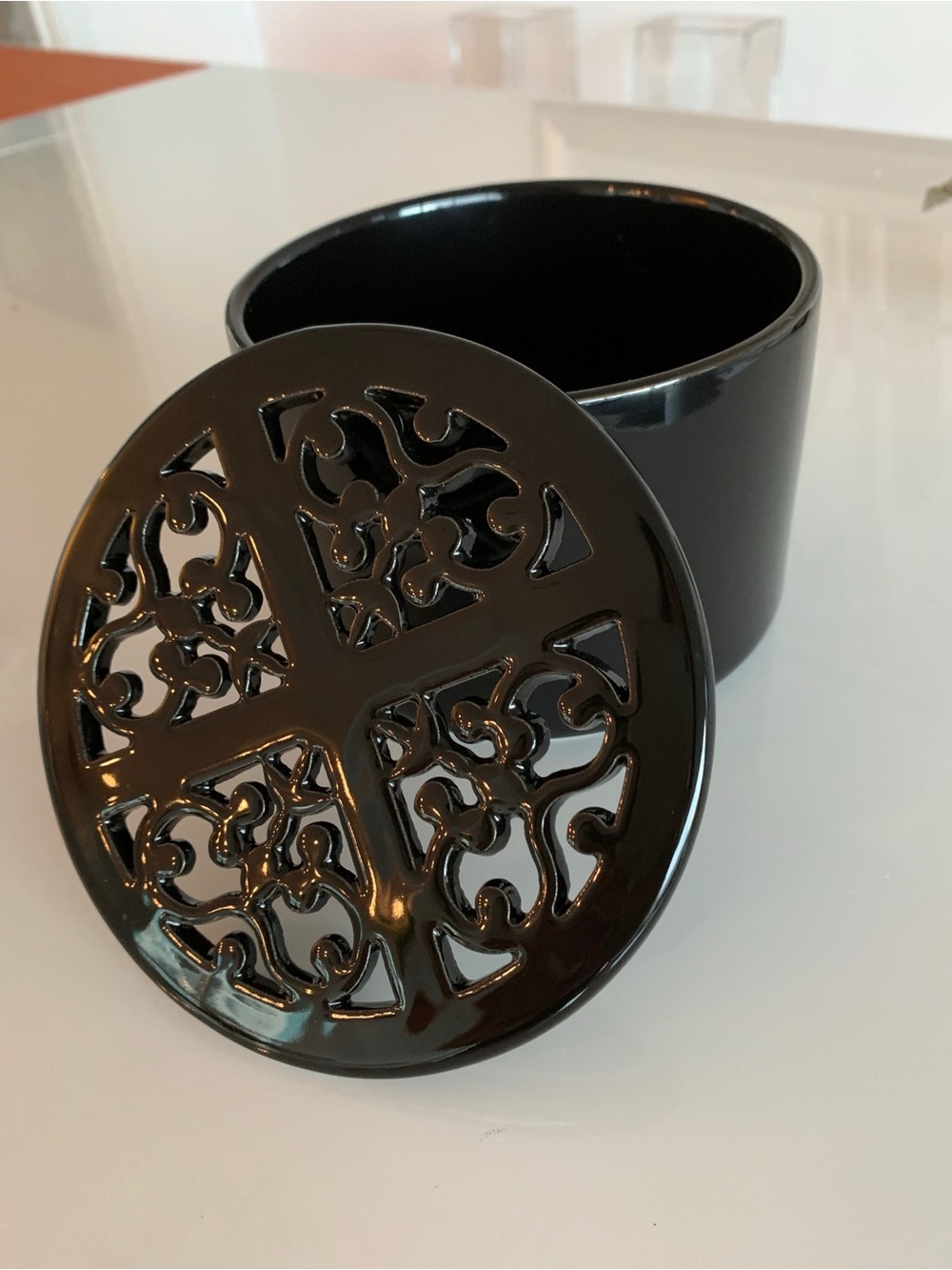 Black Decorative Ceramic Trinket Box with Carved Lid